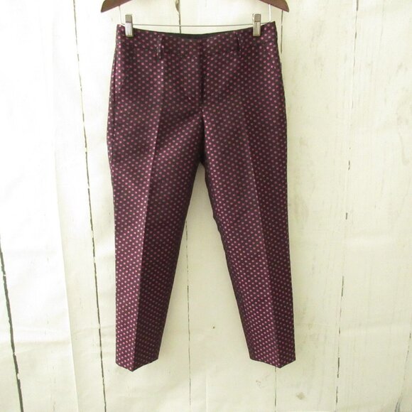 J Crew Pants 0 Black Pink Dot Print Ankle Crop Flat Front - Picture 1 of 7